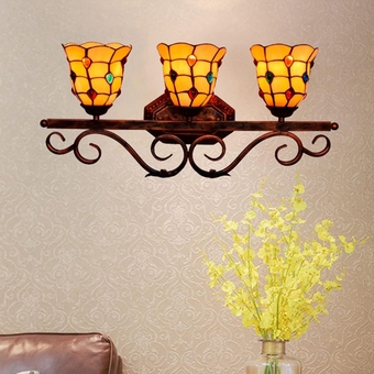 3-Light Bathroom Wall Light Fixtures, Bronze Vanity Light with Stained Glass Shade, Tiffany Bathroom Vanity Light Over Mirror Farmhouse Wall Sconces Lighting for Bedroom