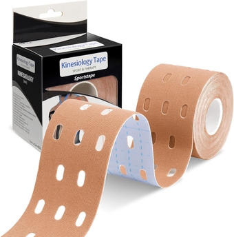 Kinesiology Tape (2 Rolls) Extra Wide 4 inch x 16.4 feet Roll,Cotton Elastic Premium Athletic Tape,Hypoallergenic and Waterproof K Tape (Beige-2inch（（1 Roll with Breathable Holes）)