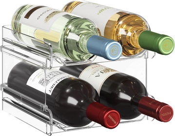 Plastic Stackable Wine Rack for Refrigerator, Cabinet, Countertop,Wine Bottle Holder, Water Bottle Organizer for Fridge, Pantry, Hold 4 Bottles