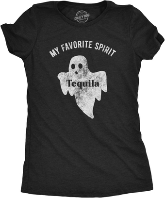 Womens My Favorite Spirit Tequila Tshirt Funny Halloween Ghost Drinking Party Tee