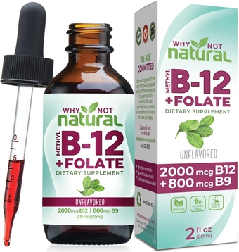 Vitamin B12 Liquid Plus Folate - Organic Sublingual Extra Strength Vegan Drops - Methyl B12 and Folinic Supplement
