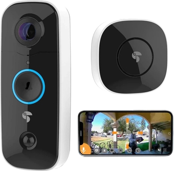 Wireless Video Doorbell Camera with Chime, 2-Way Audio, Motion Sensor, Night Vision, Alexa & Google, No Subscription Home Security Cameras
