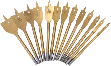 Spade Drill Bits, Wear Resistant Double Sided Cutting Burrs 13Pcs Paddle Flat Bit for Drilling Wood PVC and Soft Metals