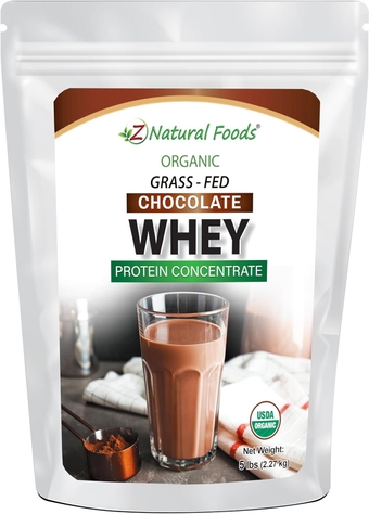 Organic Chocolate Whey Protein Powder Concentrate - Grass Fed & Raised in USA - Non GMO, Gluten Free & Undenatured - No Sugar Added, Sweetened With Stevia - No Hormones or Antibiotics - 5 lbs