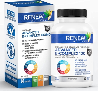 Vitamin B Complex 100: Advanced Comprehensive Wellness - 100% of B1, B2, B3, B5, B-6, B-12. Promotes Normal Growth, Tissue Formation, & Liver Function - Essential for Health - 60 Caps