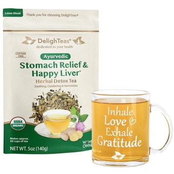 Organic Liver Detox Tea with Inspirational Tea Mug | Stomach Relief & Liver Cleansing | Ayurvedic Loose Leaf Milk Thistle, Fennel, Ginger Tea for Digestion