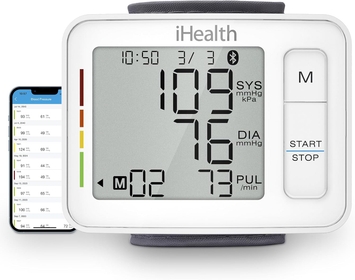 Push Wrist Blood Pressure Monitor, Digital Bluetooth Blood Pressure Machine with Large Display and Portable Carrying Case for at Home and Travel Use