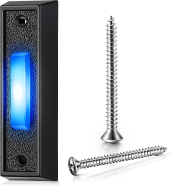 LED Lighted Doorbell Button Wired, Door Bell Ringer Push Buttons Replacement Garage Door Button Wall Mount Door Chime Opener Switch(Black Button, Blue Light, 1 Pack)