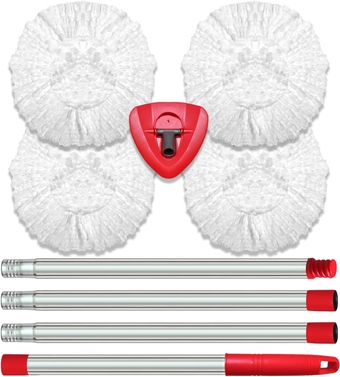 O Cedar Mop Replace Head Compatible with O Cedar EasyWring Spin Mop - 4 O Cedar Mop Refills、30-58in Mop Handle and 1 Mop Base Combo Set (White）