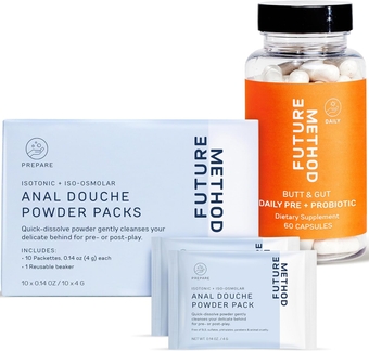 Anal Douche Powder Packs, pH-Balanced Isotonic and Iso-Osmolar Solution - 60 ct Butt and Gut Daily Prebiotic and Probiotic Supplement for Digestion, Immunity & Regularity