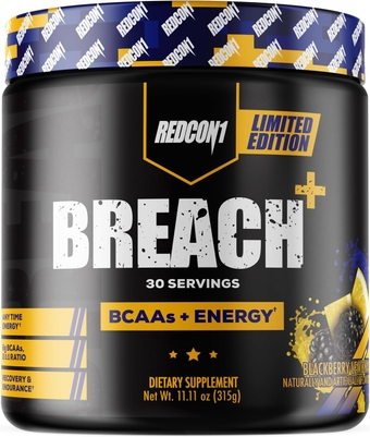 Breach+ Energy, BlackBerry Lemonade - Sugar Free BCAA with 175 mg of Caffeine - Contains 3 Essential Amino Acids, L-Leucine, L-Isoleucine & L-Valine - BCAA Powder (30 Servings)