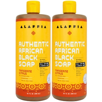 Skin Care, Authentic African Black Soap, All in One Liquid Soap, Moisturizing Face Wash, Sensitive Skin Body Wash, Shampoo, Shaving Soap, Shea Butter, Tangerine Citrus (2 Pack-32 Fl Oz Ea)