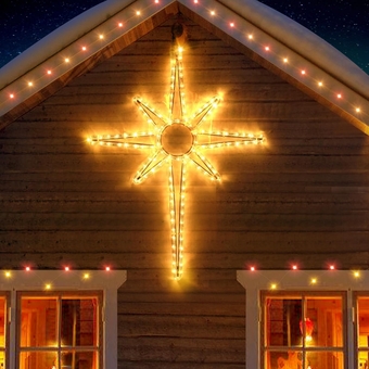 [128 LEDs] 22'' Bethlehem Star Christmas Lights Outdoor, Waterproof Hanging Star Lights with Timer, Plug in Window Light for Christmas Decoration Party Bedroom Wall Indoor