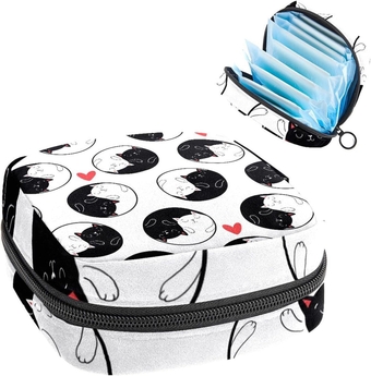 Yin Yang White Black Cats Hearts Sanitary Napkin Storage Bags Menstrual Cup Pouches Nursing Pad Holder Tampon Bags