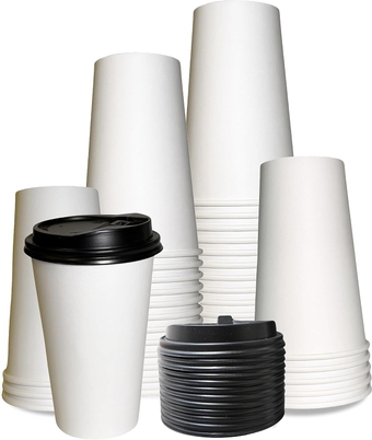 Large 16oz White Paper Coffee Cups with Black Lids - (400 Count) Disposable Paper Coffee Cups - Hot Drink, Tea, Coffee, Cappuccino, Hot Chocolate, Chai, Chai Latte, Office,Travel