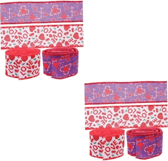 4 Rolls Valentine's Day Ribbon Wedding Red Ribbons Valentines Day Truck Ribbons Valentine Heart Ribbon Hair Bow Ribbon Christmas Gifts Heart Pattern Ribbons Iron Wire Tangle Wired