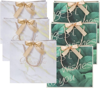 Gift Bags, [6 Pack] Large Size Assort Color Gift Bag, Thick Paper Bag with Handles and Satin Ribbon for Wedding, Birthday Parties, Baby Showers, Christmas(11.8" x 10.6" x 4.7", 2 Colors)