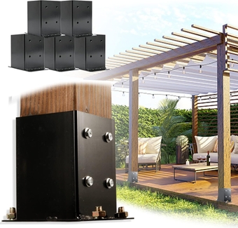 4x4 Wood Fence Post Base Upgrade(5 PCS),Inner Size 3.6"x3.6"13GA Thick Steel & Reinforce Bottom Thickness 3mm,for Pavilion Deck Railing Support Deck Base Plate, Support Bolt Down