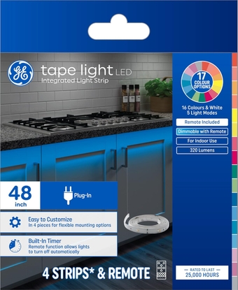 LED Tape Light Color Changing Plug-In Light Fixture with Remote, No App or Wi-Fi Required, 12in (4 Pack)