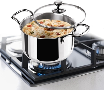 Pro Cook Stainless Steel Casserole with Glass Lid, 14 cm/1.2 Litre, Silver | Induction Safe | Flame Safe | Hot Plate Safe | Dishwasher Safe | Sturdy Handles
