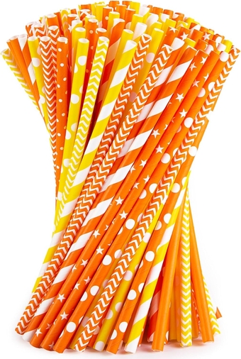 210 Paper Straws Bulk, Autumn Fall Party Straws Thanksgiving Dinner Straws Stripe Polka Dot Chevron Straws for for Thanksgiving Fall Wedding Party