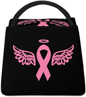 Angel Wings Tattoo Breast Cancer Ribbon Insulated Lunch Bag Portable Leakproof Lunch Boxes Tote Bags for Work Picnic