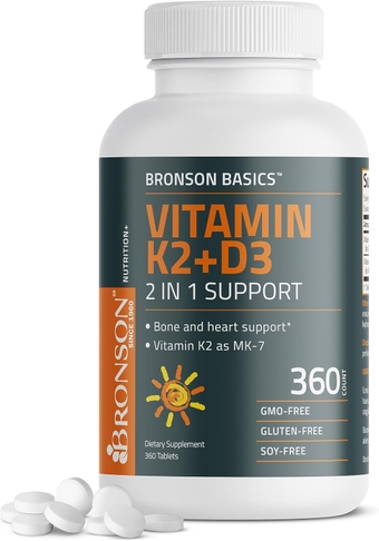 Basics Vitamin K2 D3 (MK7) Supplement Non-GMO Formula 5000IU (125 mcg) Vitamin D3 & 90 mcg Vitamin K2 MK-7 Easy to Swallow Vitamin D & K Complex, 360 Tablets