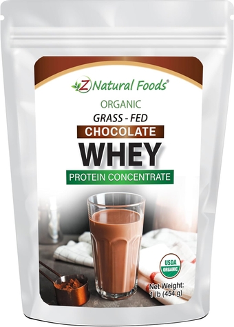 Organic Chocolate Whey Protein Powder Concentrate - Grass Fed & Raised in USA - Non GMO, Gluten Free & Undenatured - No Sugar Added, Sweetened With Stevia - No Hormones or Antibiotics - 1 lbs