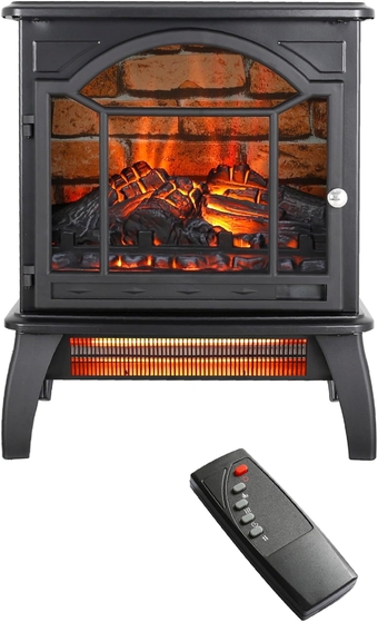 Black Electric Fireplace Stove Heater Infrared Fireplace Freestanding Fireplace with Remote Control for Living Room Bedroom