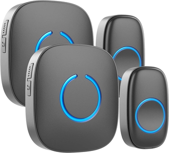 Wireless Doorbell by  - Waterproof Door Bells & Chimes Wireless Kit,1000-ft Range,52 Door Chimes, 4 Volume Levels with LED,Wireless Doorbells w/ 2 Receivers & 2 Buttons, Starpoint, Matte Black