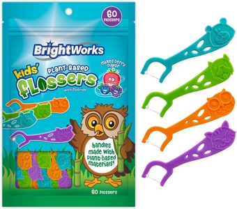 Kids’ Mixed Berry Dental Flossers [180 Floss Picks], Plant-Based Handles, Colorful Animals add Fun to Support Healthy Habits, Easy-Grip Handle, Fluoride-Coated Floss. 60 Count (Pack of 3)