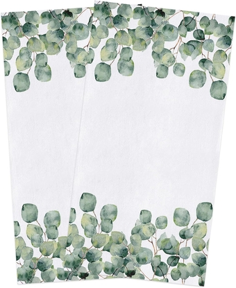 Hand Towels Pack of 2, Botanical Prints Green Plants Eucalyptus Leaves Kitchen Towels, Absorbent Quick Drying Microfiber Cleaning Cloth, 18x28Inch Dish Towels for Cleaning, Drying Dishes