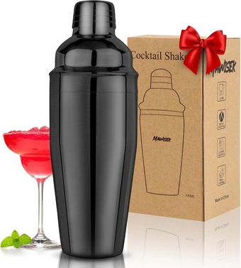 Cocktail Shaker 25oz Martini Shaker Bar Shaker Drink Shaker Bar tools with Built-In Strainer for Bartender, Professional 18/8 Stainless Steel Margarita Mixer for Mixed Drinks (Black)