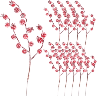 Artificial Holly Berry Stems, 10pcs Christmas Red Berry Picks Snowy Fake Berries Sprays Christmas Tree Branches Fillers Floral Arrangements for DIY Crafts Decor