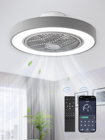 20 Inch Low Profile Ceiling Fan with Light, Led Bladeless Ceiling Fan, Remote Control Enclosed Flush Mount Ceiling Fan with Timming, 3000-6000K, 6 Wind Speed, 3000LM, 57W-Grey
