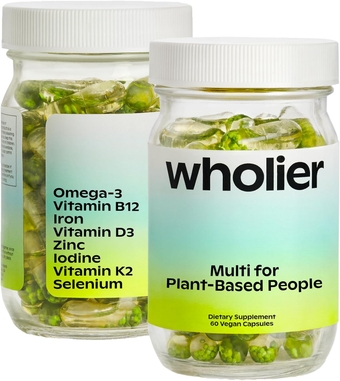 Plant Based Multivitamin Vegan Omega-3 DHA EPA, Vitamin D, Vitamin B12, Zinc, Vitamin K2, Iron, Iodine, Selenium. 60 Count (30-Day Supply) Glass Bottle