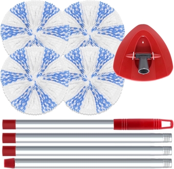 Spin Mop Replacement Head for O Cedar 1 Tank, 4 Mop Heads,1 Mop Handle and 1 Mop Base Compatible with O-Cedar EasyWring, 4 Mop Refills 1Mop Head Cover and 30-58in Mop Stick Easy to Install and Replace