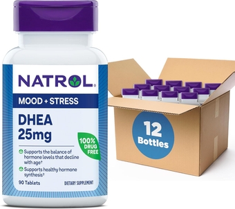 Mood & Stress DHEA 25mg with Calcium, Dietary Supplement for Balance of Certain Hormone Level and Mood Support, 90 Tablets, 90 Day Supply