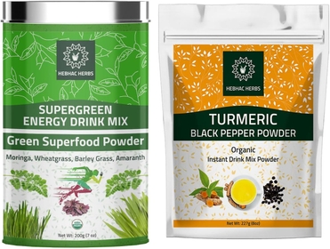 Turmeric Blackpepper Powder and Green Super Food Powder