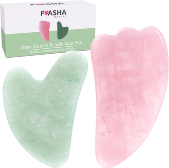 Gua Sha Facial Tools Premium 2-in-1 Jade & Rose Quartz Gua Sha Set - Lymphatic Drainage Scraping Massage Stone - Facial Tools Sculpting Pack - Guasha Tool for Face