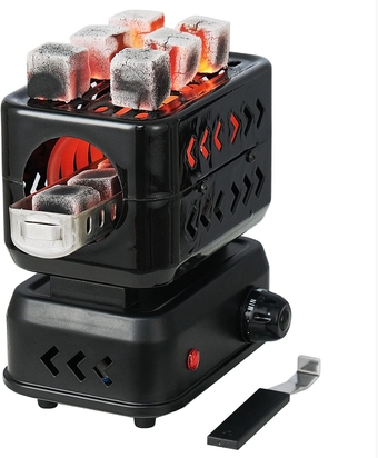 Multipurpose Turbo Coal Burner 3D 360° Faster Heating Electric Stove Coconut Charcoal Starter 2 Heating Zones with Stainless Detachable Tongs, 1200W High Power Cube Coil Burner Fire Starter