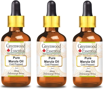 Pure Marula Oil (Sclerocarya birrea) with Glass Dropper Cold Pressed (Pack of Three)100ml X 3 (10 oz)