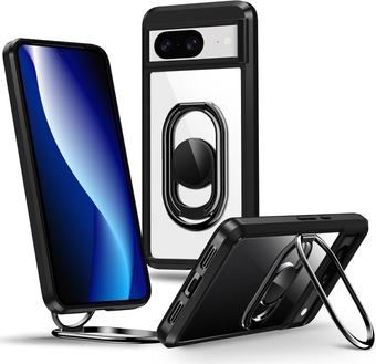 for Pixel 8 Case with Stand, Google Pixel 8 Case Clear with Double Ring Holder [Adjustable & Foldable] Shockproof Protective Cover for Google Pixel 8 - Clear Black