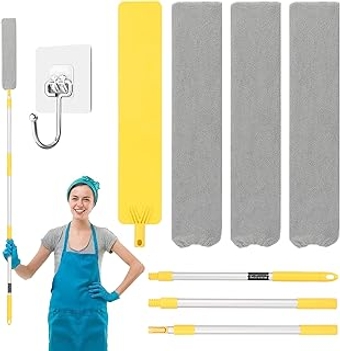 Retractable Gap Dust Cleaner with 71" Extension Long Handle, Under Fridge Cleaning Tool with 3 Washable Microfiber Dusting...
