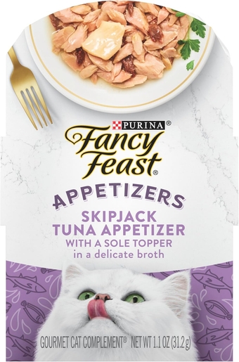 Purina   Appetizers Lickable Grain Free Wet Cat Food Topper Skipjack Tuna Appetizer with Sole - (Pack of 10) 1.1 oz. Trays