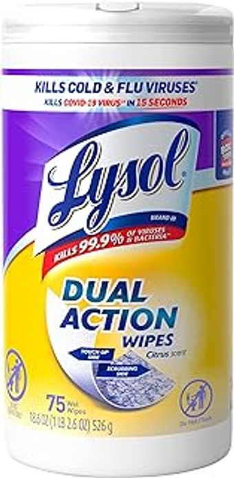 Dual Action Disinfectant Wipes, Multi-Surface Antibacterial Scrubbing Wipes, For Disinfecting and Cleaning, Citrus S...