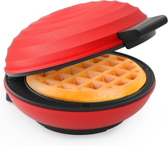 Mini Waffle Maker Machine, 4 Inch Chaffle Maker with Compact Design (Red)