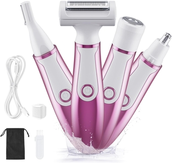 Electric Razors for Women, 4 in 1 Hair Trimmers for Women, Women Bikini Razors for Pubic Hair Legs Arm Armpit, Women Facial Shaver for Nose Eyebrow Hair Removal, Rosepink