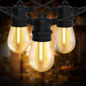 S14 LED Outdoor String Lights 48Ft Shatterproof Patio Lights IP65 Waterproof Edison Vintage Backyard Lights for Outdoor Lighting, Café Porch, Bistro Garden, Party, Camping etc
