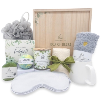 Mothers Day Gifts for Mom, Birthday Gifts for Women, Get Well Soon Gift Baskets for Women, Relaxing gifts for Women, Self Care Gifts, Spa kit for Woman, Wooden Box, Green Gifts for Sister, Friend